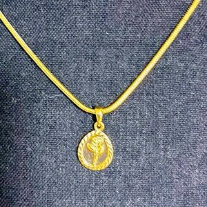 UJ Gold Rose Costume Jewelry Pendant Necklace Floral Sturdy Casual Formal Church